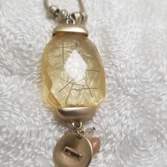 Kohl's Gold Crackled Pendant Dangle Disc Necklace - Picture 4 of 5